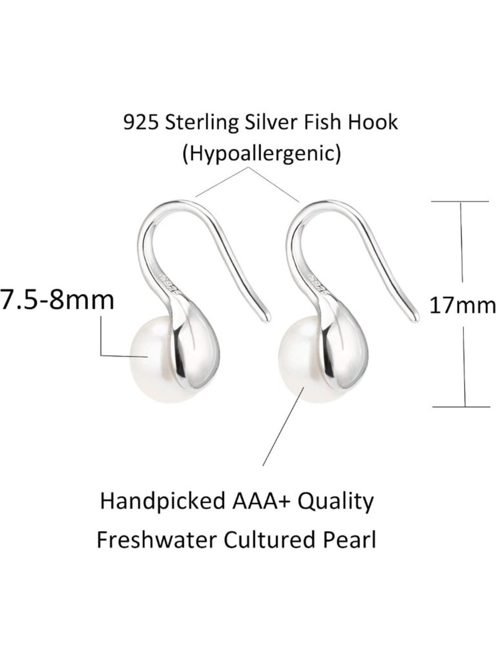 Elegant 925 Sterling Silver Hoop Earrings with AAA+ White Freshwater Pearls - Picture 3 of 6